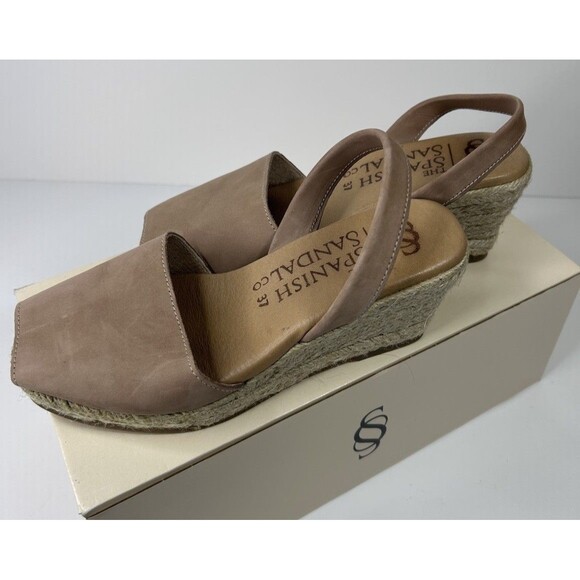 The Spanish Sandal Co Leather Espadrille Peep Toe Wedge Sandals Size 37 US 6.5-7 - Picture 2 of 9